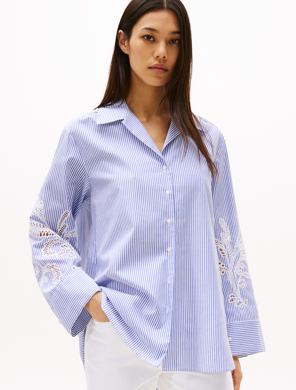 Relaxed Fit Broderie Anglaise Blouse, Classic Ithaca/ Cobalt Blue, hi-res