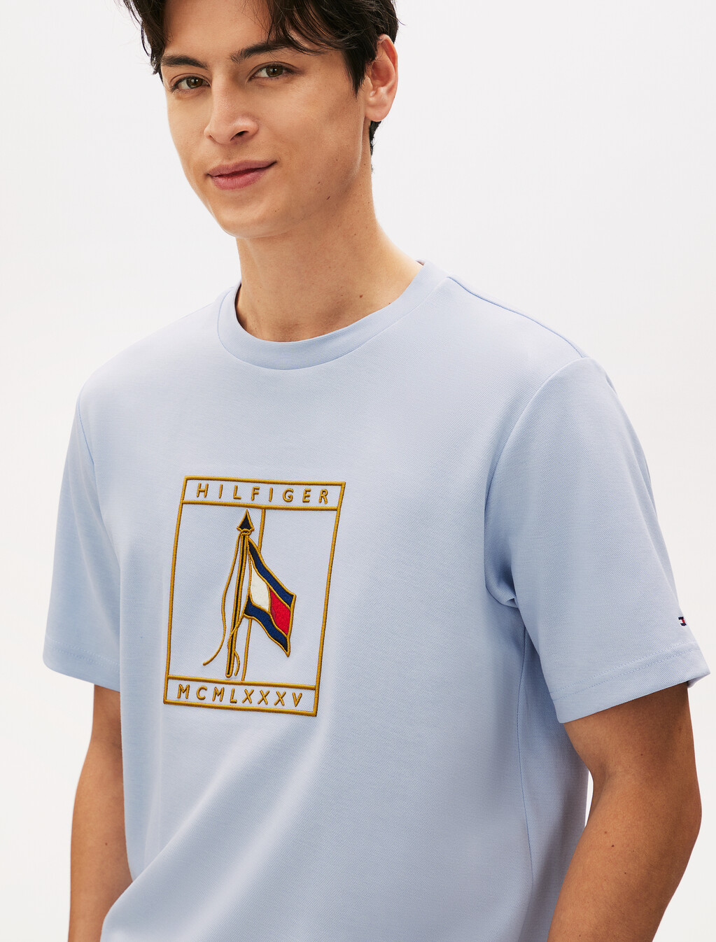 Flag Icon Embroidery Interlock T-Shirt, Breezy Blue, hi-res