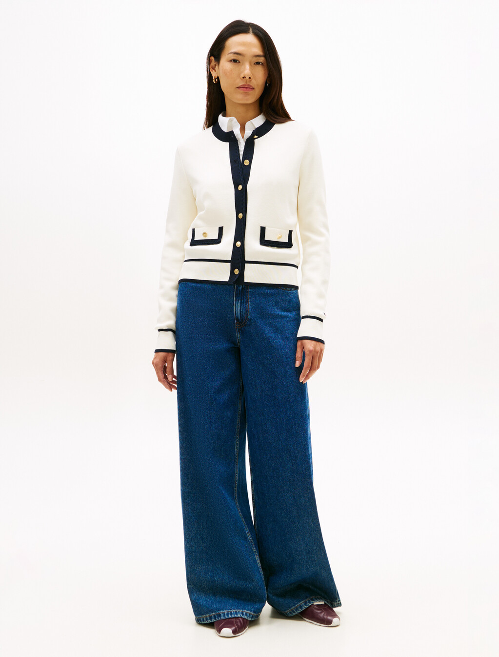 Gold-tone Button Cardigan, Ivory Petal, hi-res