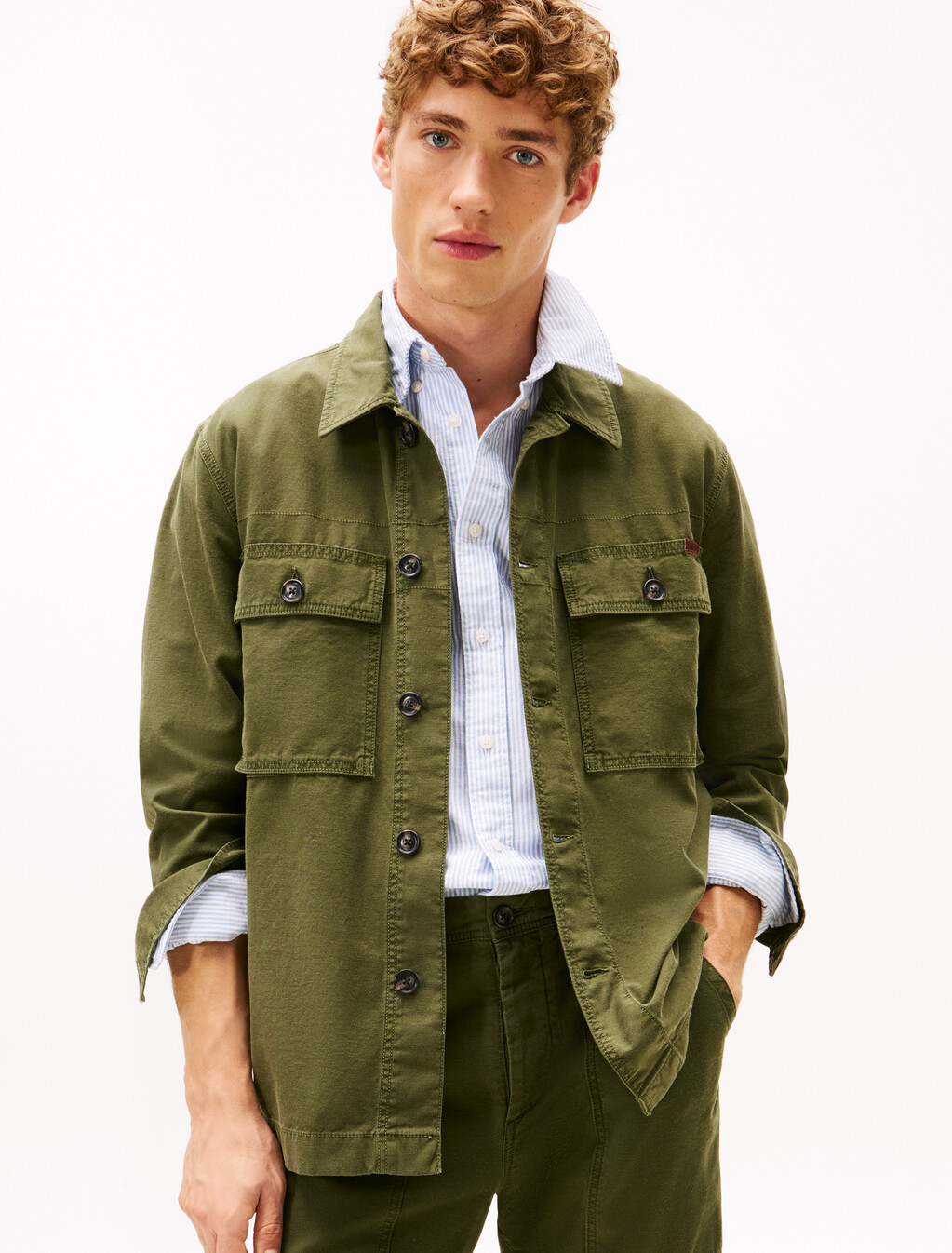 Textured Washed Sateen Utility Shirt Jacket, Arctic Spruce, hi-res