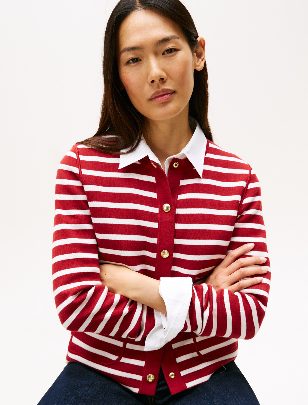 Reversible Cardigan, Br Stp Regatta Red / Ivory Silk, hi-res