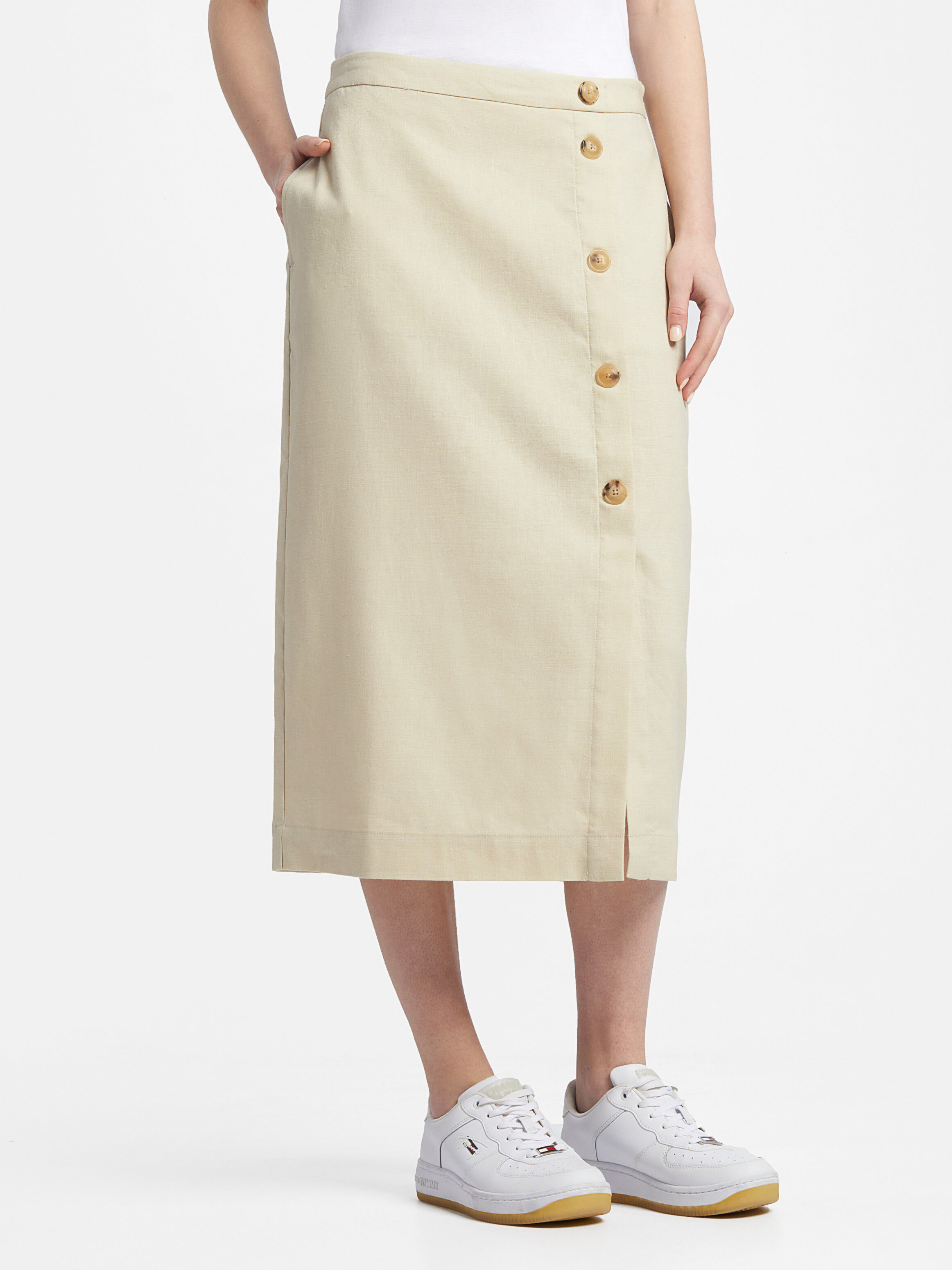 Knee length linen skirt sales