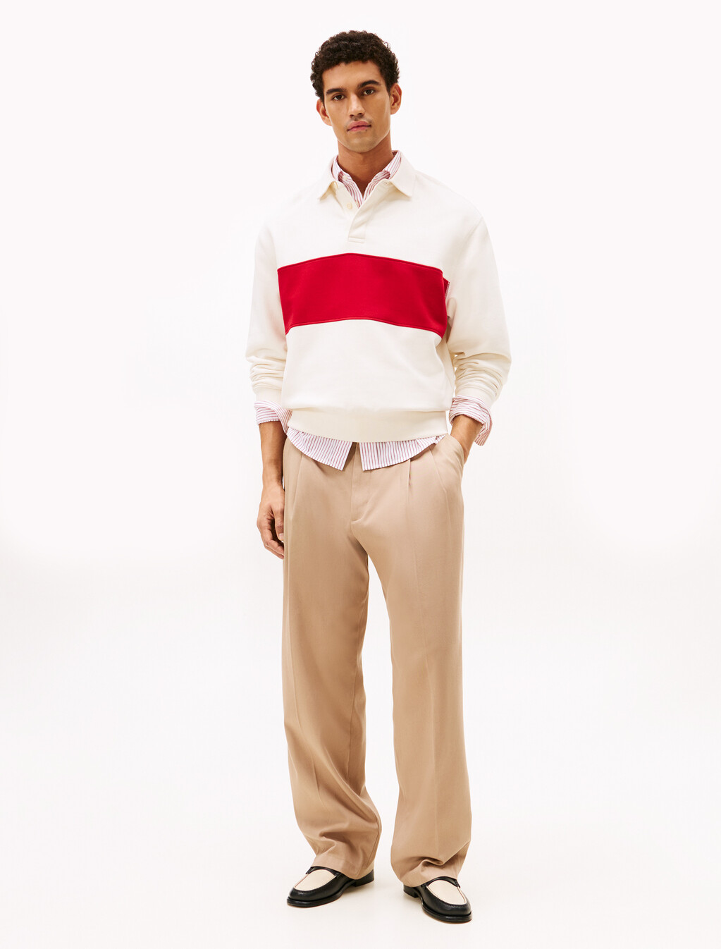 Colour-Blocked Rugby Jumper, Ivory Petal, hi-res