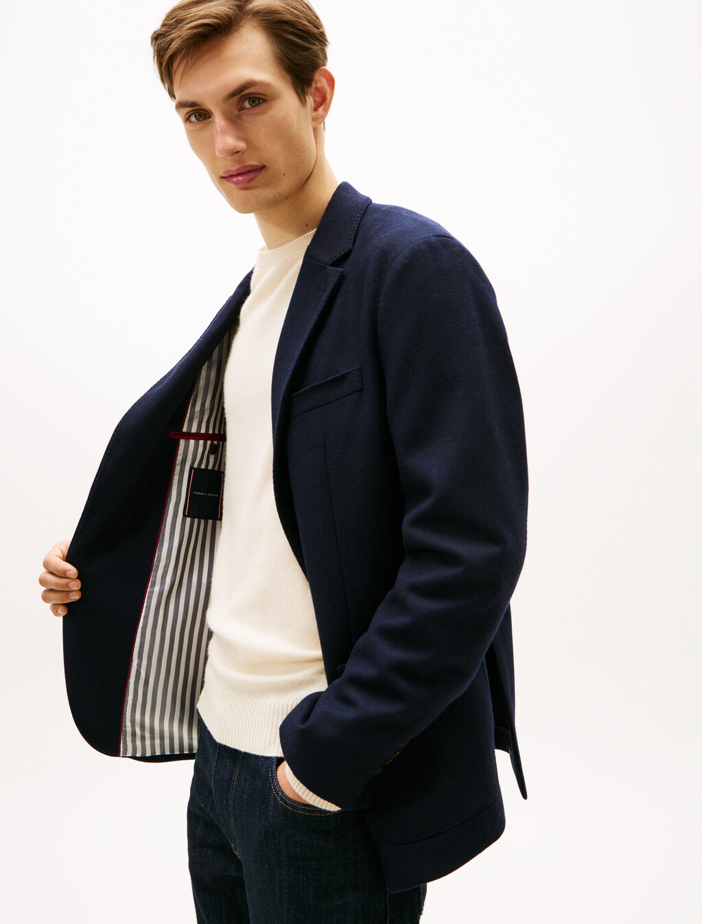 Smart Casual Wool Blend Flannel Blazer, Desert Sky, hi-res