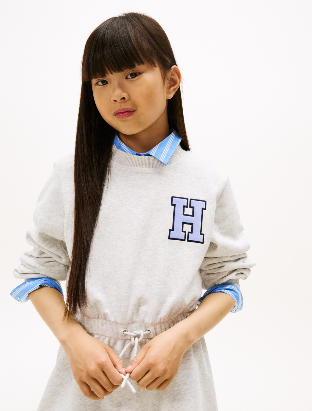 Varsity Back Logo Appliqu&eacute; Sweatshirt Dress, Light Grey Heather, hi-res