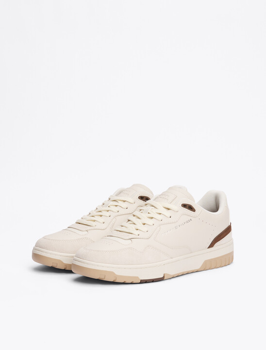 Leather Mixed Texture Basketball Trainers