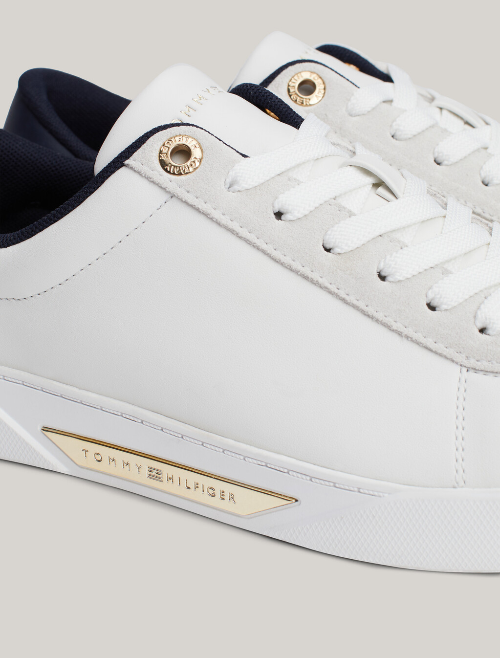 Metal Hardware Leather Court Trainers, Ecru, hi-res