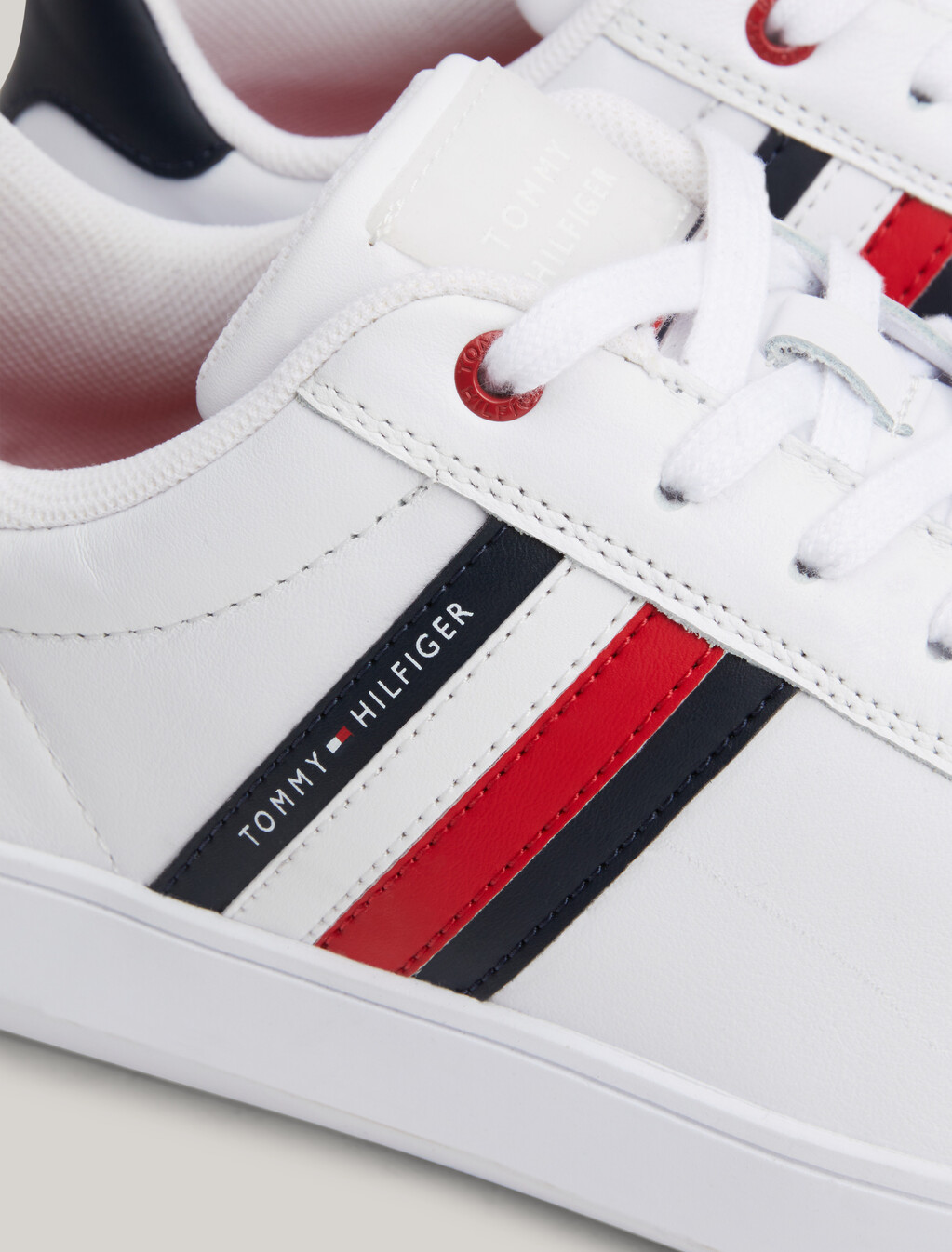Essential Leather Cupsole Trainers, White, hi-res