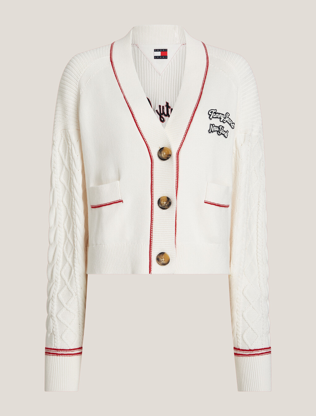 Varsity Cropped Cardigan, Ancient White, hi-res