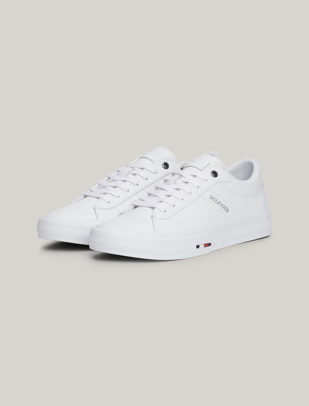 Leather Logo Lace-Up Trainers, White, hi-res