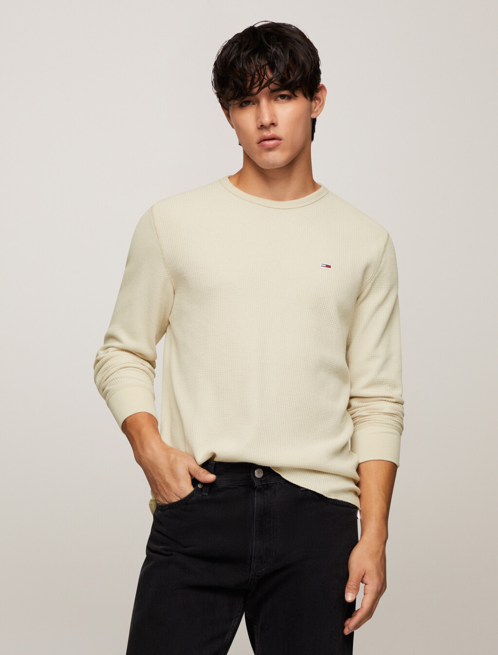 Waffle Knit Slim T-Shirt, Newsprint, hi-res
