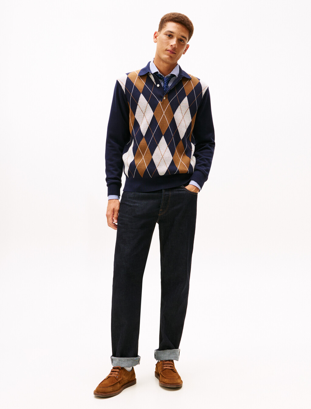 Argyle Rugby Collar Jumper, Desert Sky, hi-res