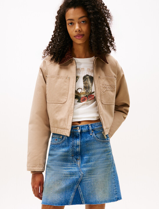 Logo Appliqué Padded Cropped Coach Jacket