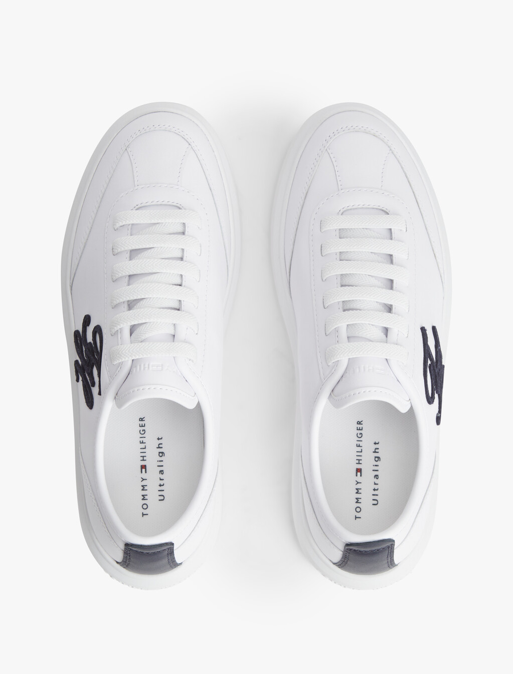 Logo Lightweight Leather Court Trainers, White/Space Blue, hi-res