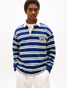 Authentic Stripe Rugby Shirt, Ivory Petal/Preppy Navy, hi-res