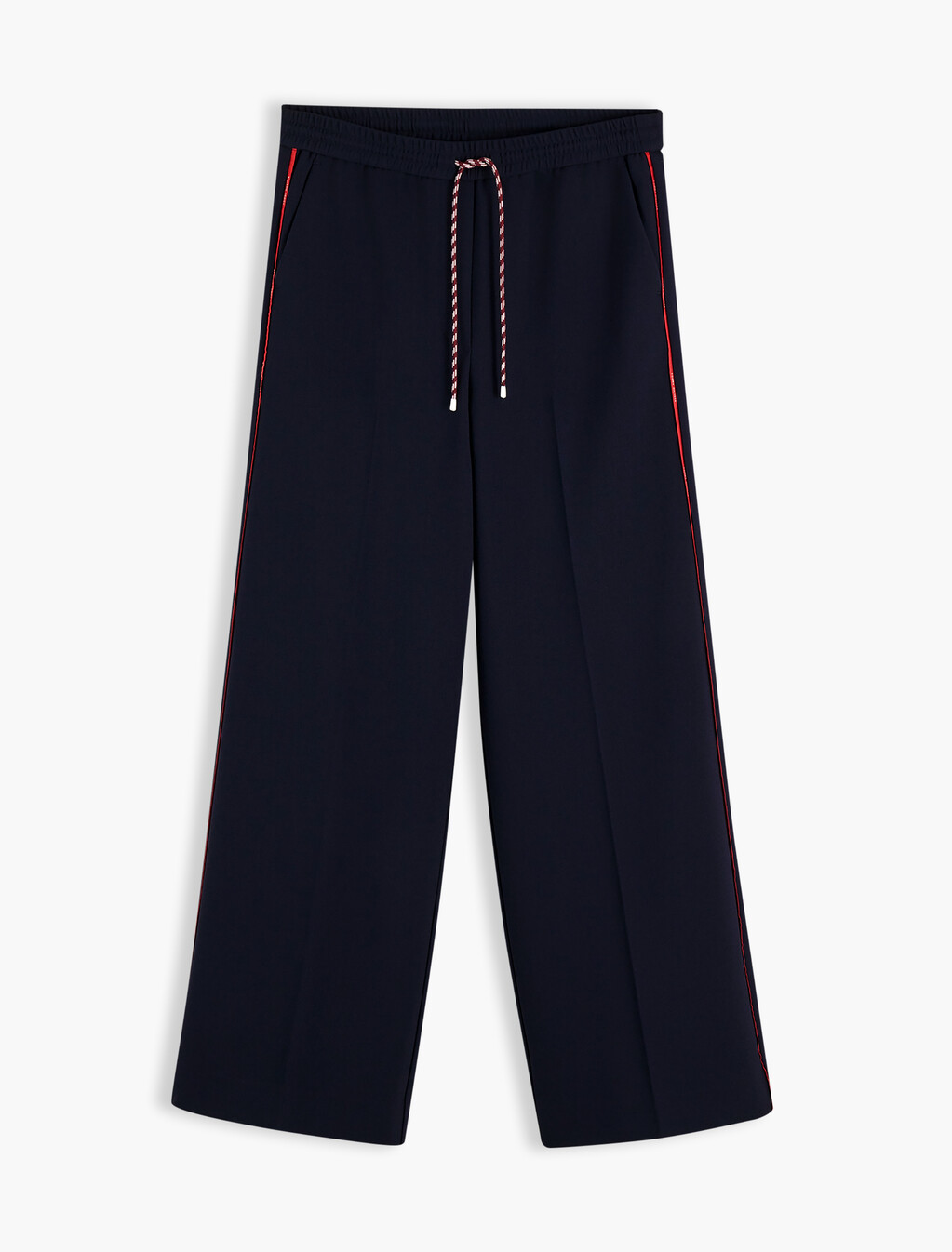 Global Stripe Drawstring Wide Leg Trousers, Dark Blue, hi-res