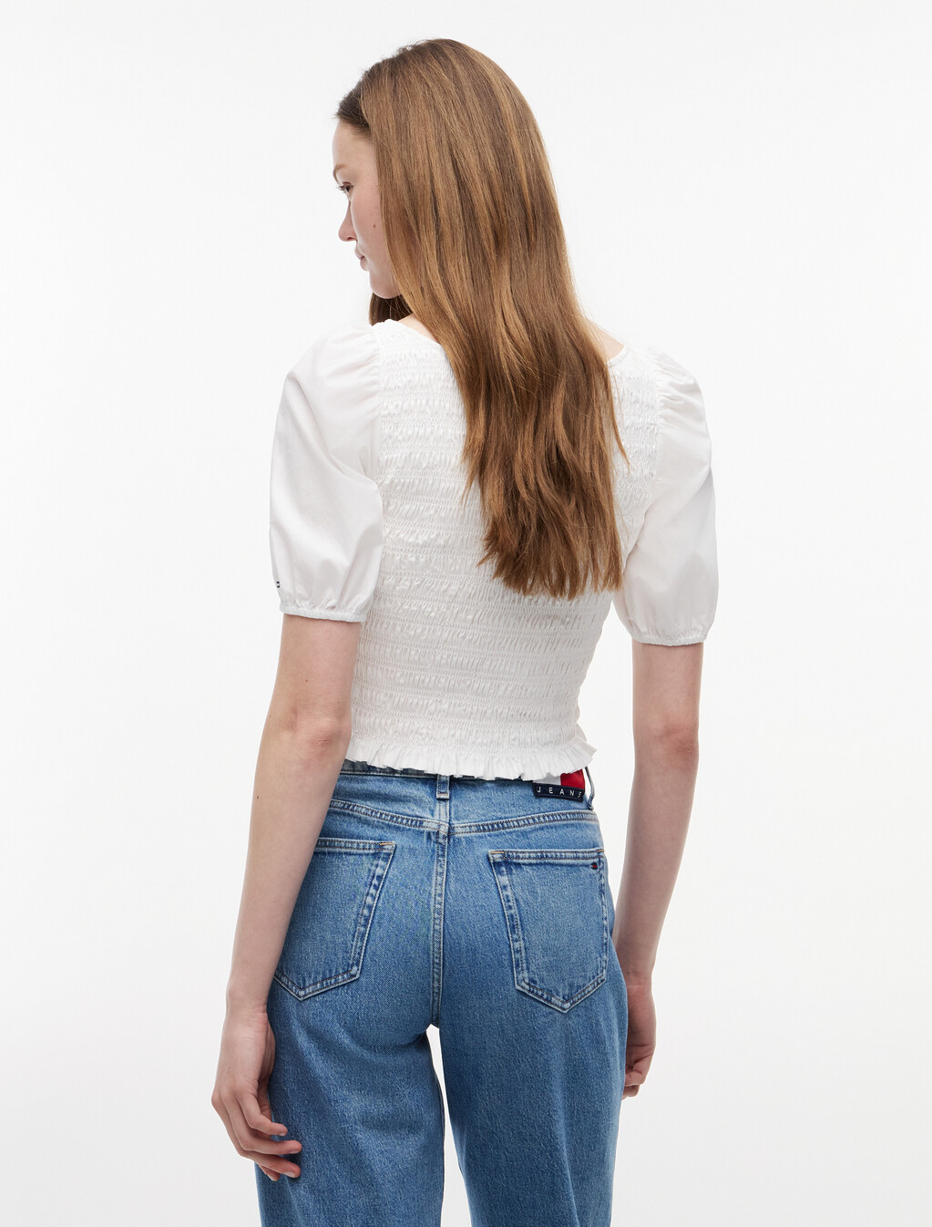 Smock Poplin Slim Short Sleeve Blouse, Ecru, hi-res