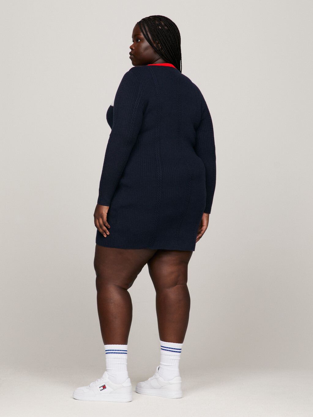 Archive Colour-Blocked Cable Knit Sweater Dress, Dark Night Navy / Multi, hi-res