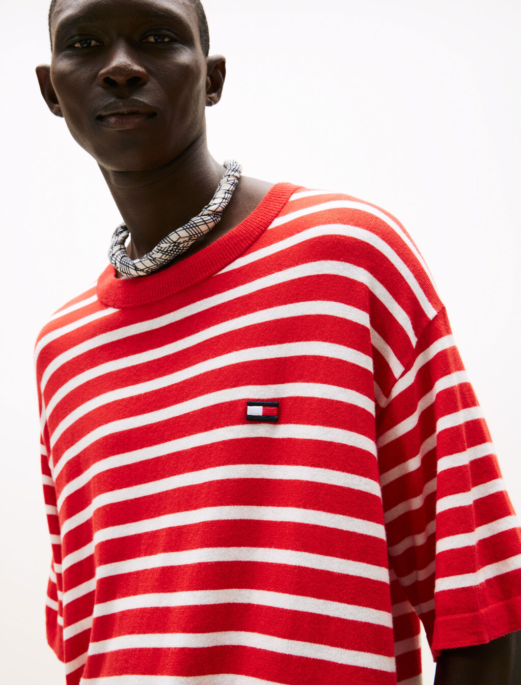 The Runway Collection Stripe T-Shirt With Cashmere, Fire Red / Ecru Stripe, hi-res