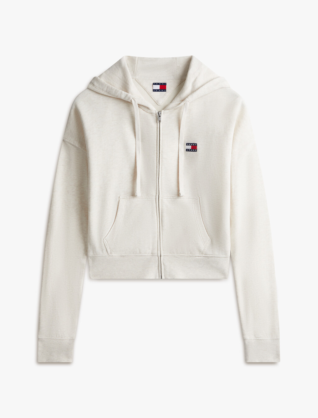 Boxy Cropped Zip Through Hoodie, Oat Marl Htr, hi-res
