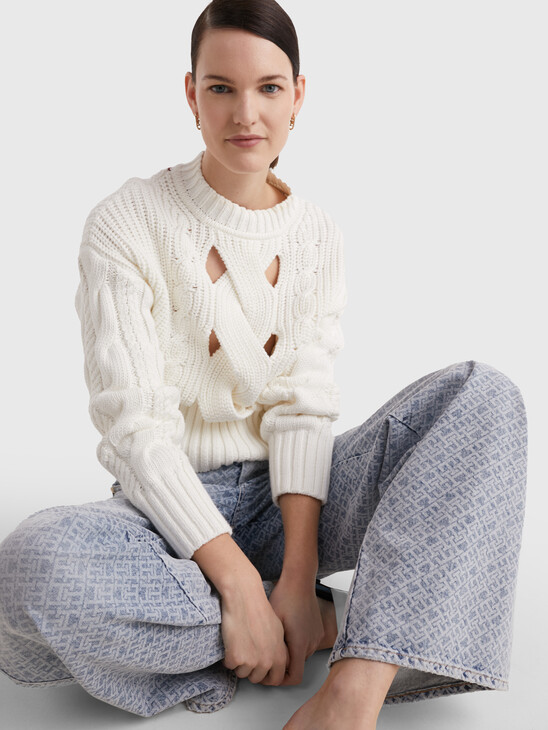 Cable Rib-Knit Cut-Out Jumper