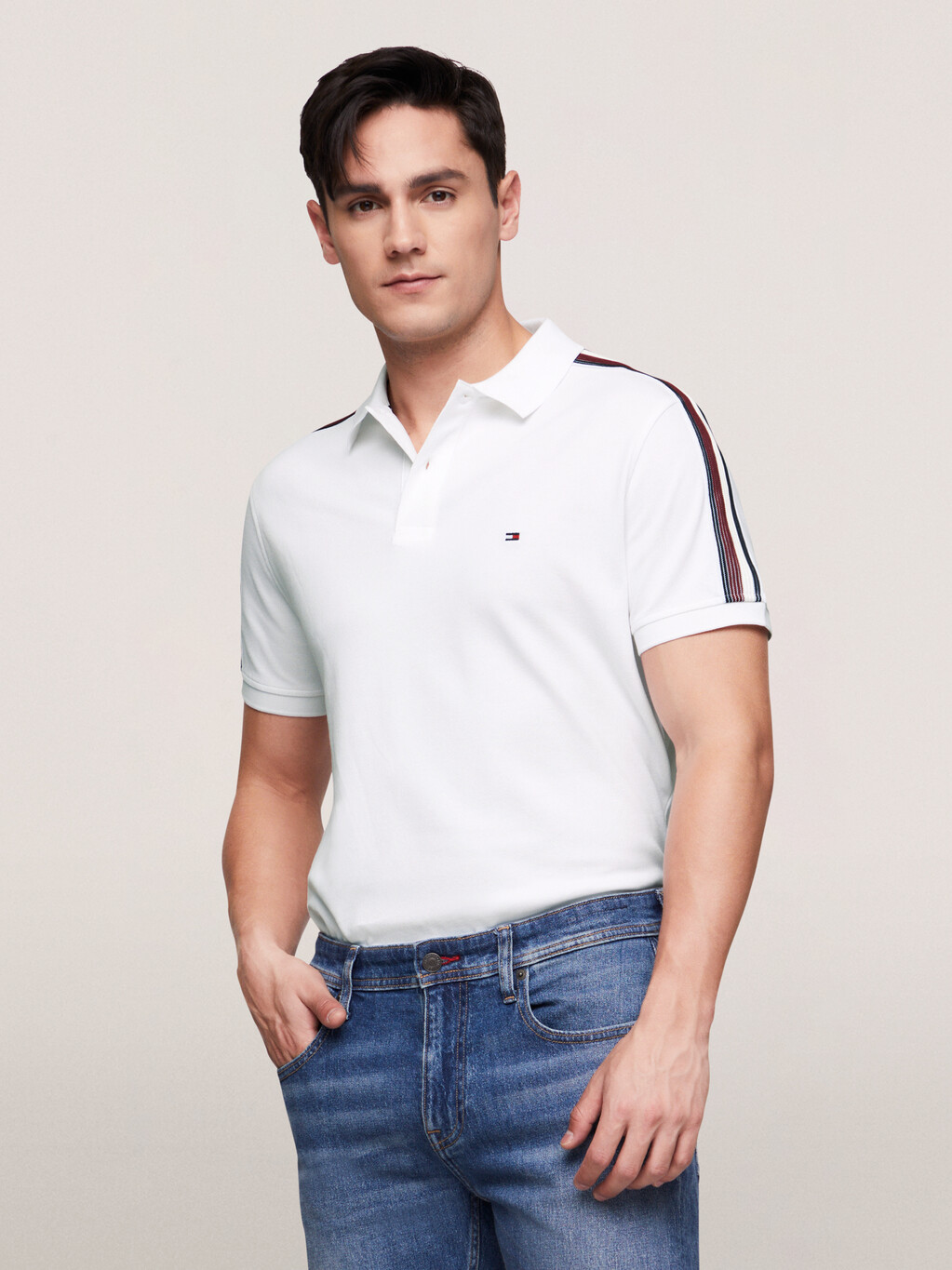 Shadow Global Stripe Regular Polo, White, hi-res