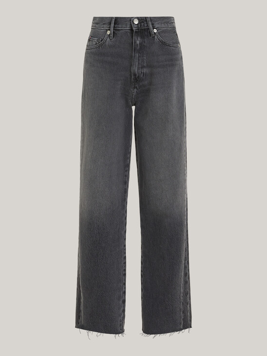 High Rise Relaxed Straight Raw Hem Jeans