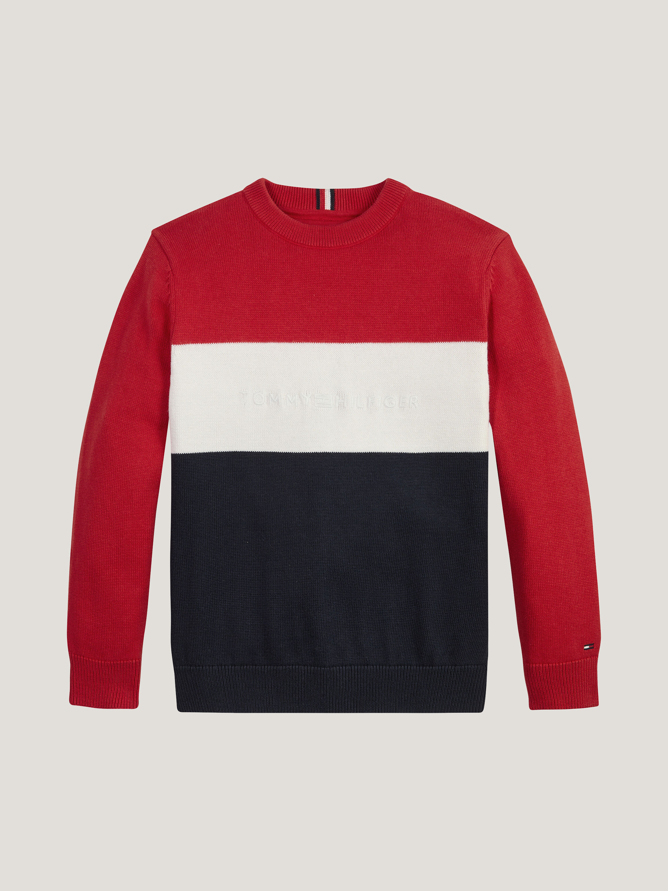 Blue red and white jumper clearance