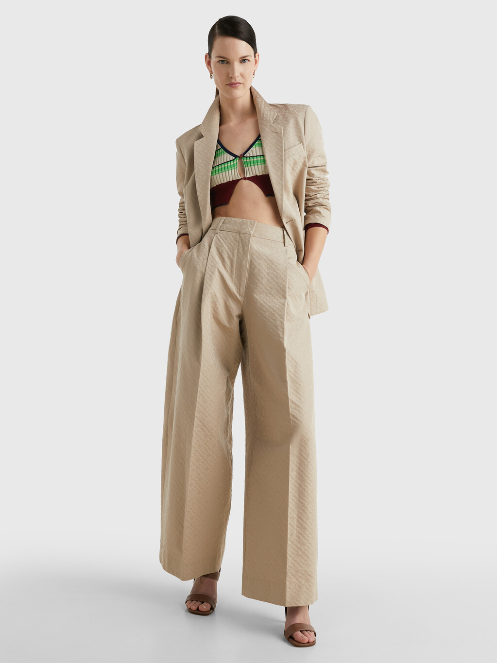 High Rise Monogram Wide Chino Trousers, Gentle Gold, hi-res