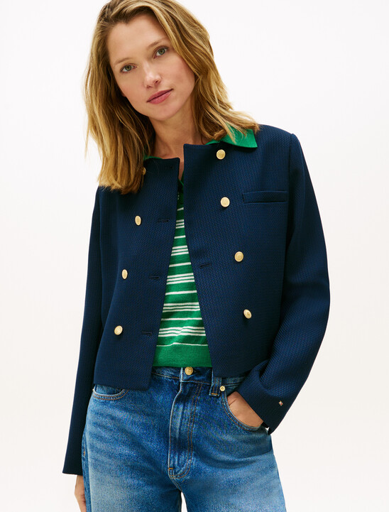 Textured Wool Blend Double Breasted Jacket