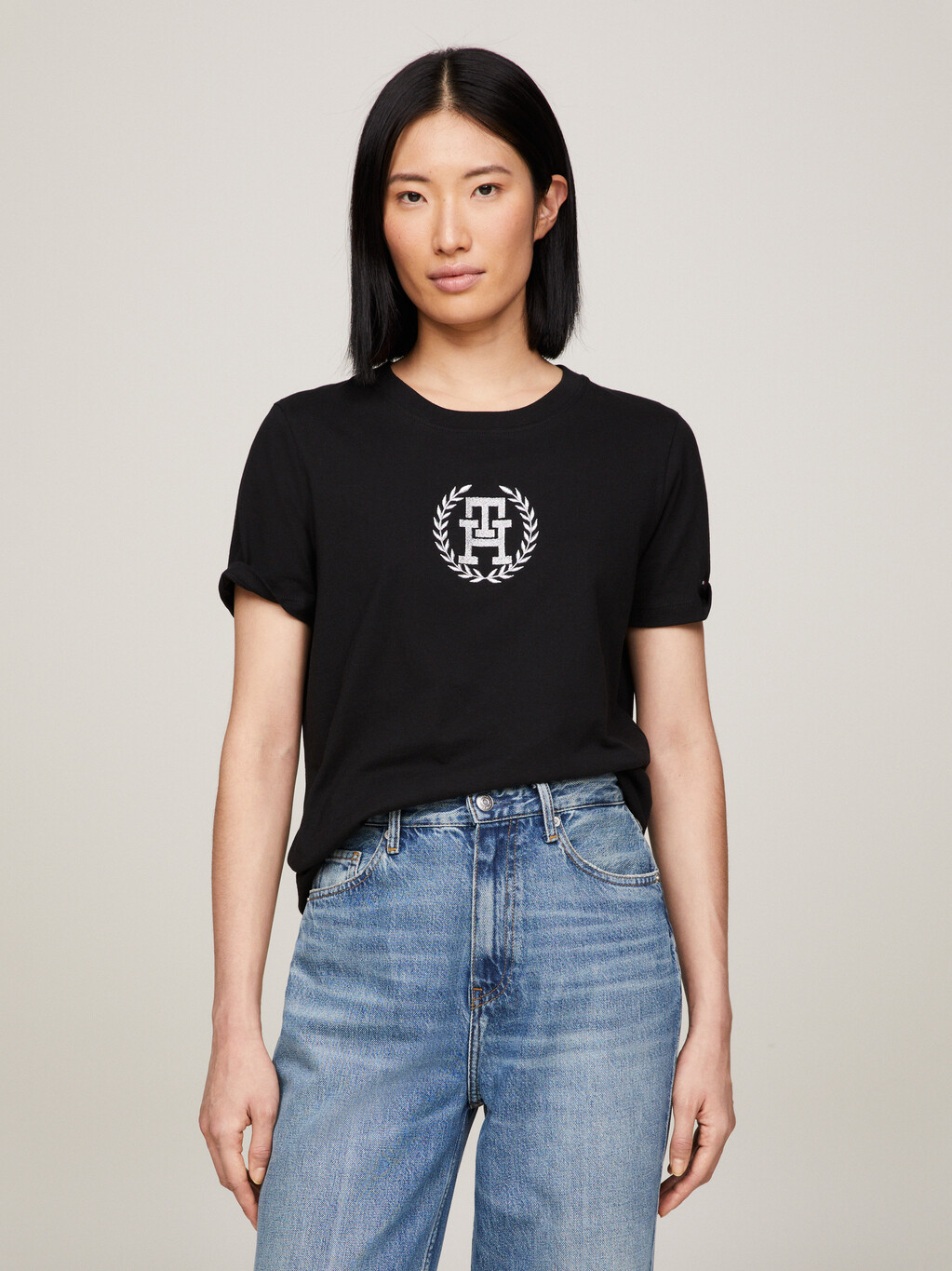 TH Monogram Crew Neck T-Shirt, Black, hi-res