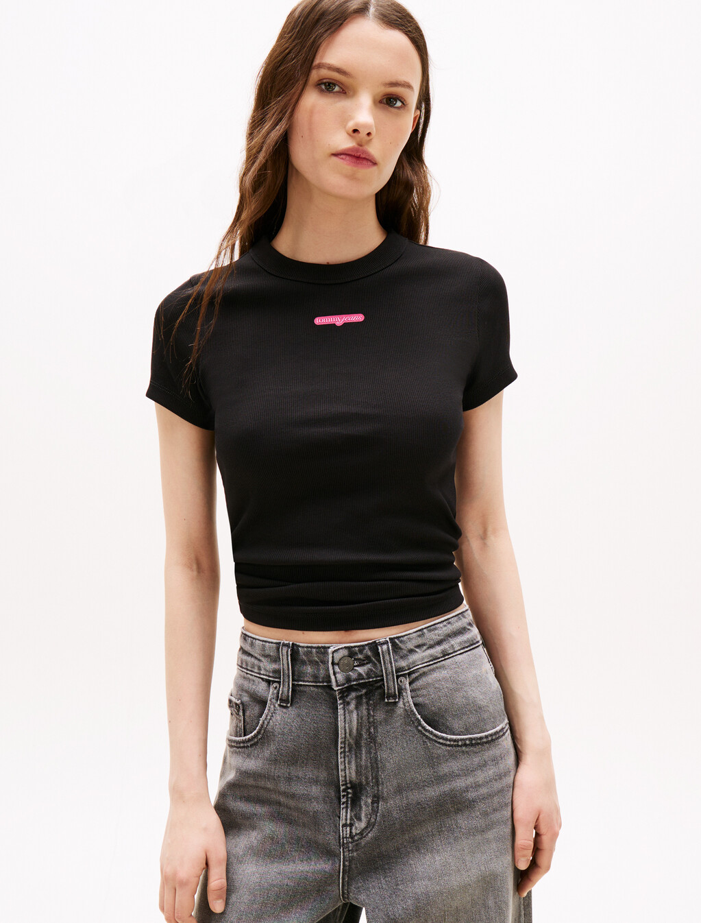 Script Logo Rib Knit T-Shirt, Black, hi-res