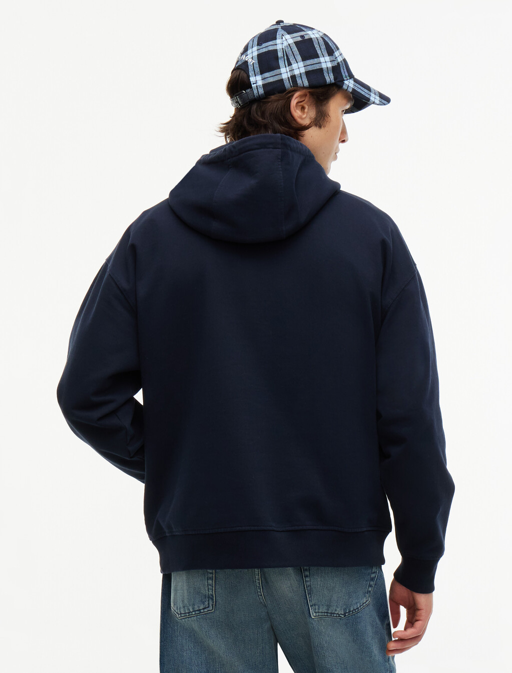 Washed Flag Logo Fleece Relaxed Hoody, Navy Blue, hi-res