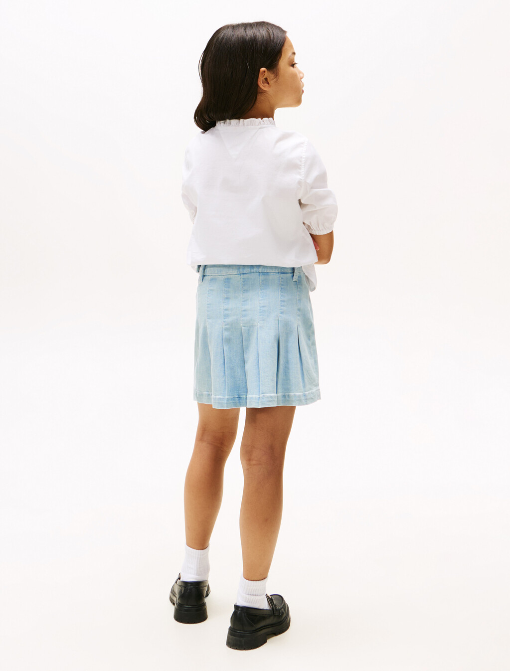 Denim Pleated Skirt, Drapeylight, hi-res