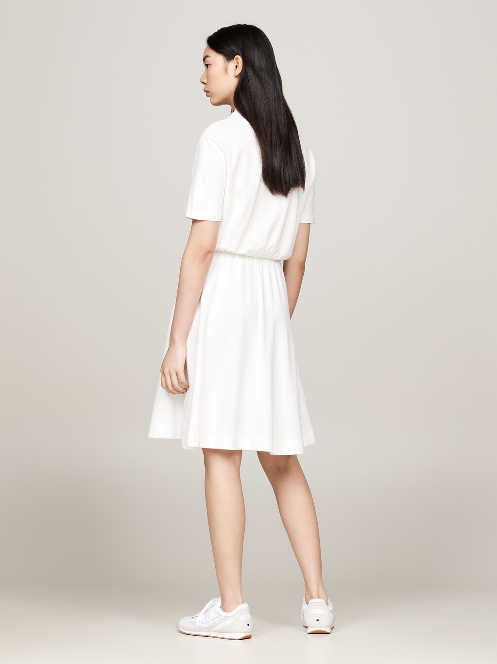 Zip Placket Fit And Flare Polo Dress, Ecru, hi-res