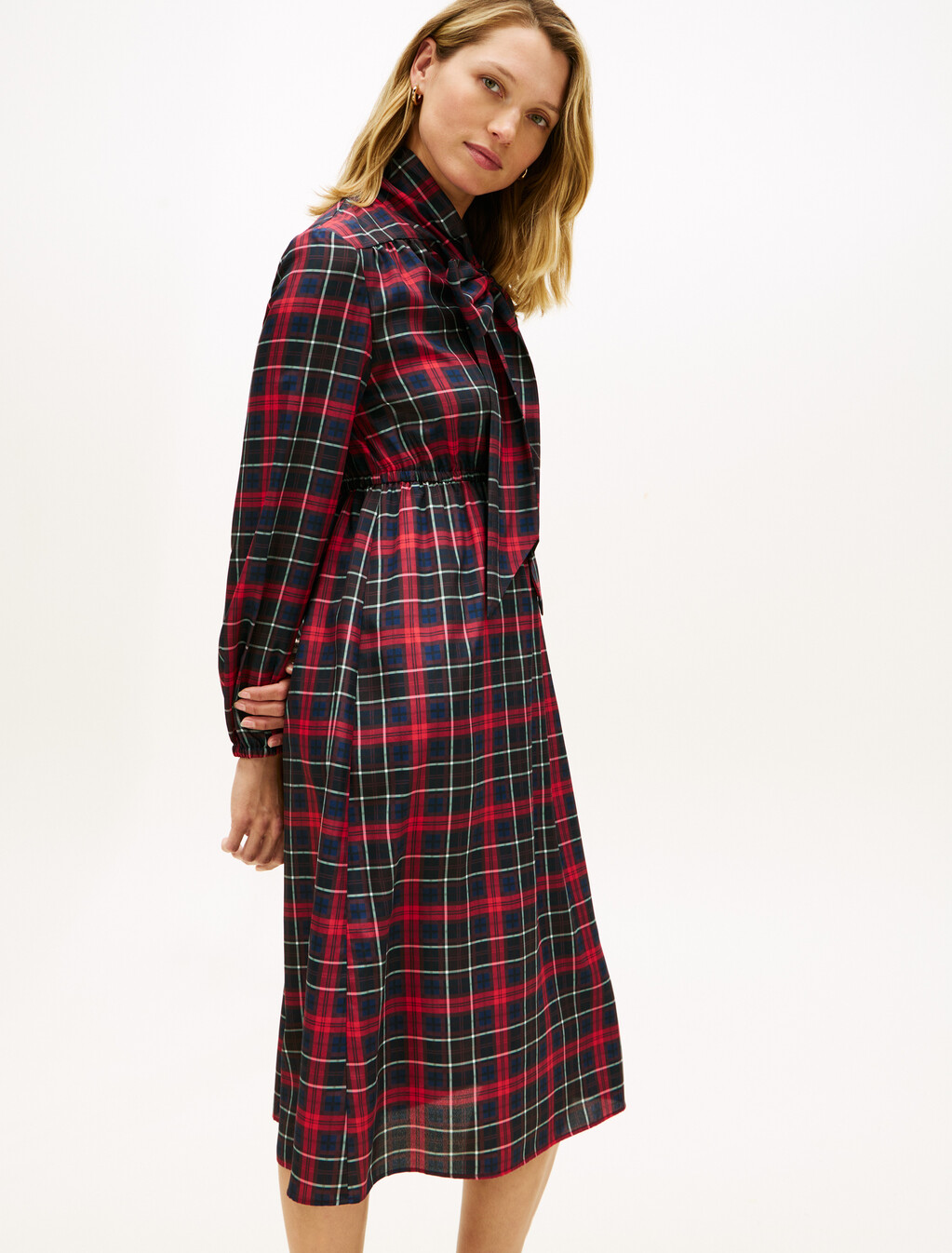 Tartan Crepe Shirt Dress, Dark Tartan Dark Night Navy, hi-res