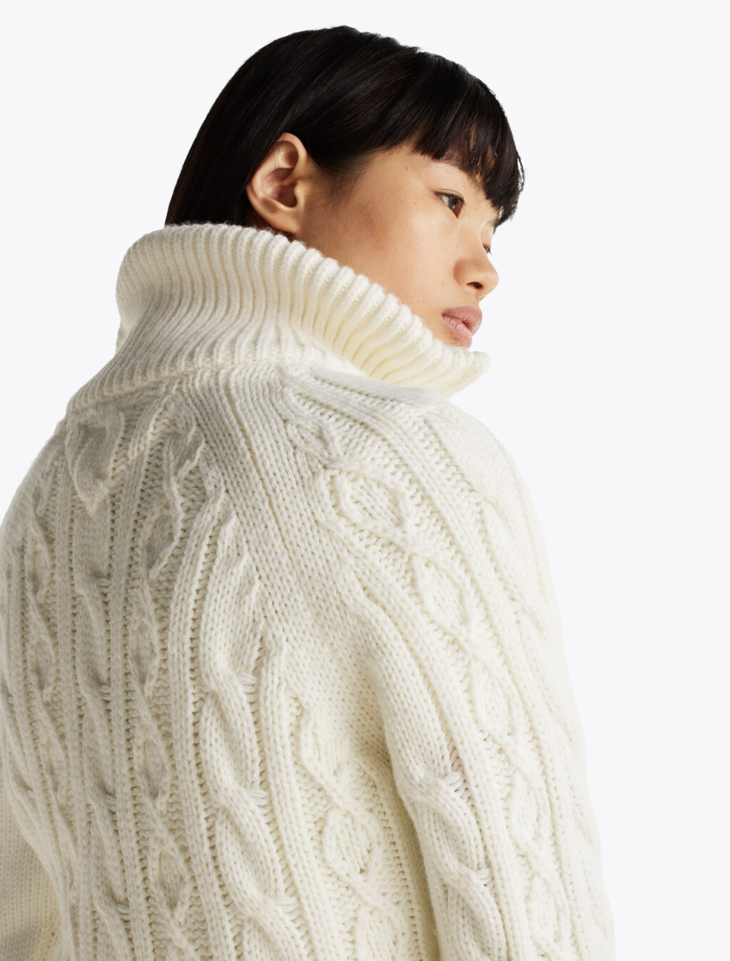 Cable Knit Jumper With Wool, Ancient White, hi-res