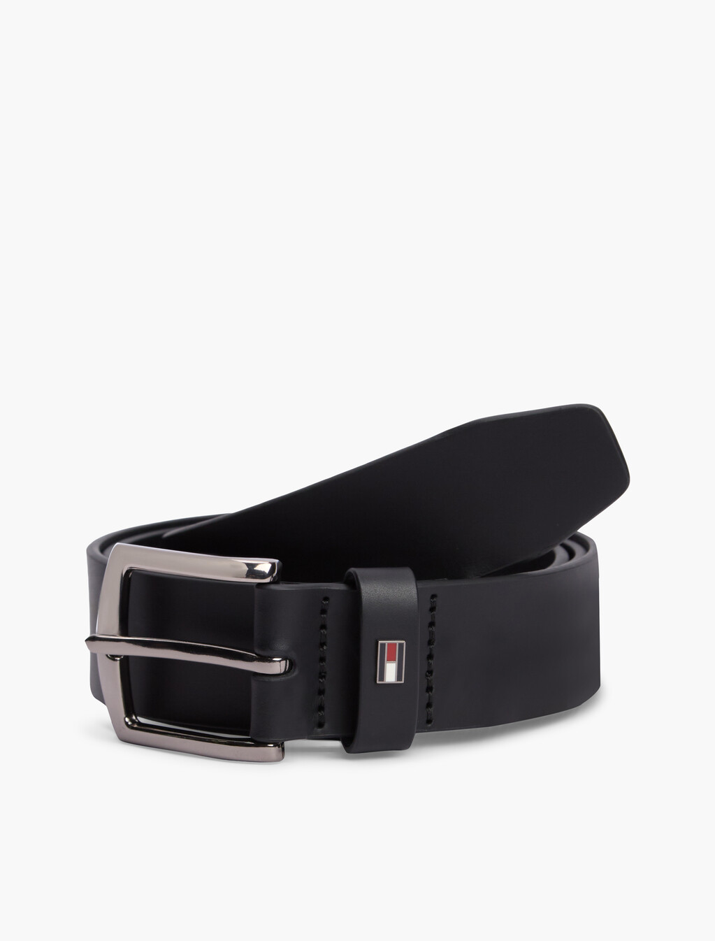 Leather Enamel Flag Rectangular Buckle Belt, Black, hi-res