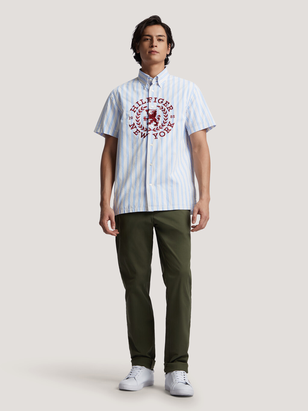 TH Crest Stripe Short Sleeve Shirt, Misty Coast / Blue Spell / Multi, hi-res