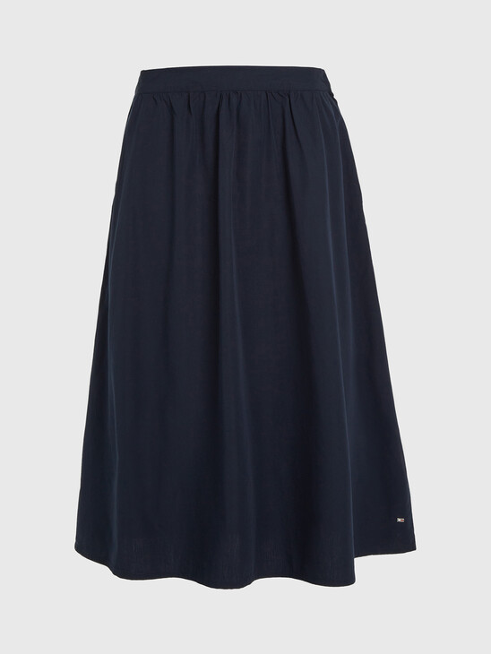 Solid Cotton Poplin Midi Skirt