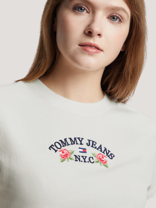 Rose Embroidery Baby Fit T-Shirt