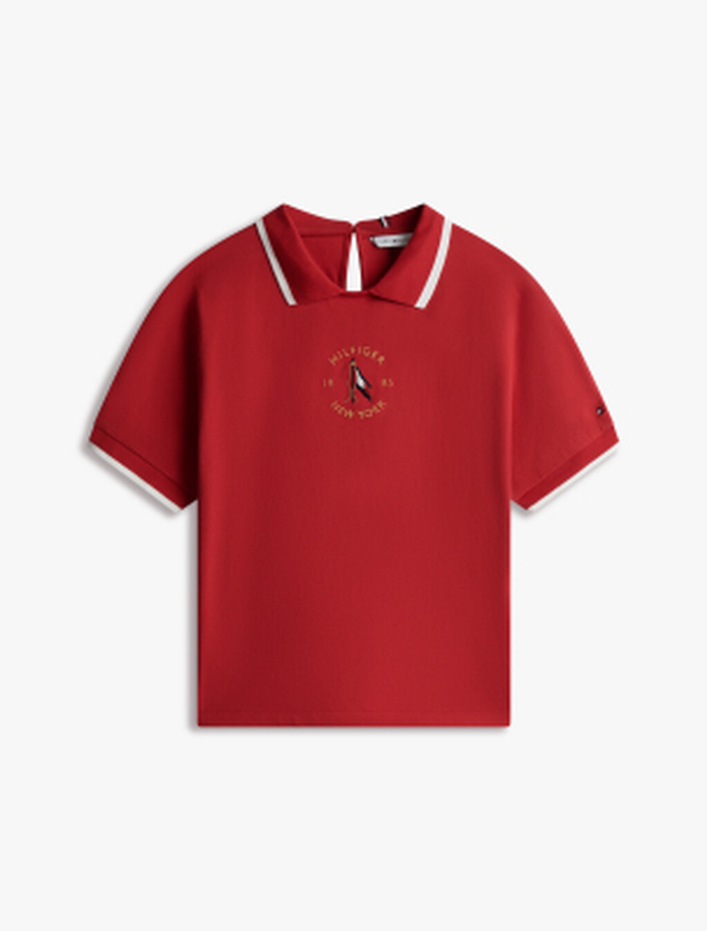 Motion Flag Embroidery Crewneck Polo, Primary Red, hi-res