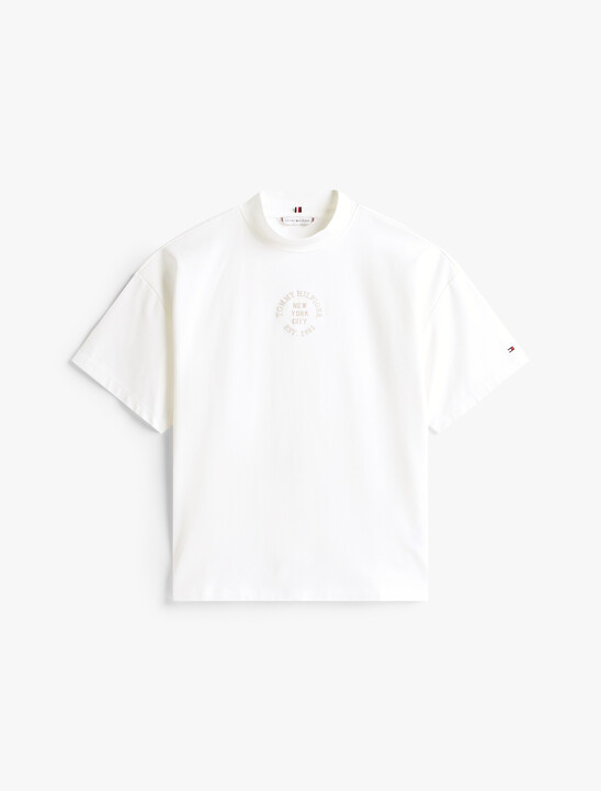 Stamp Print Relaxed Mock Neck T-Shirt