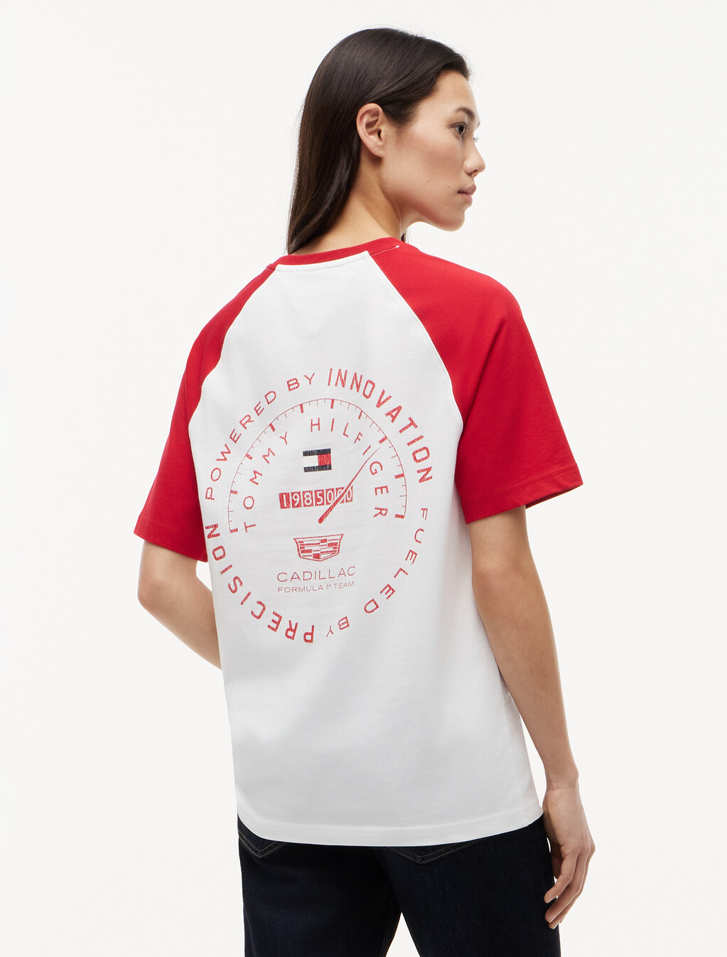 TH x Cadillac Formula 1&reg; Team Back Graphic Raglan T-Shirt, White / Red, hi-res