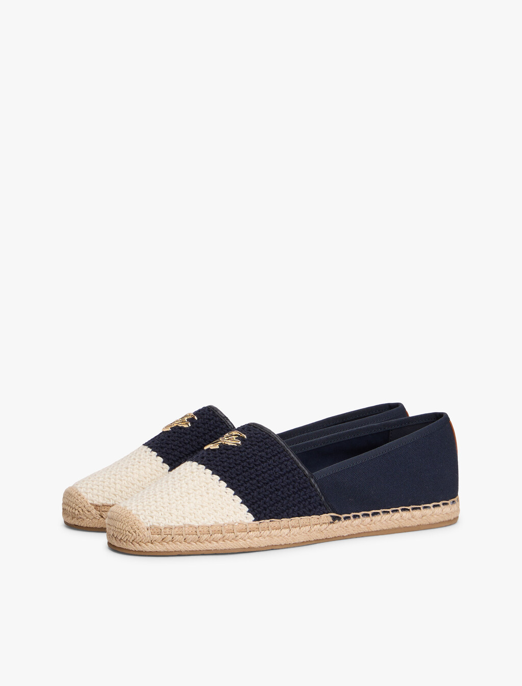 Logo Plaque Colour-Blocked Woven Espadrilles, Space Blue, hi-res