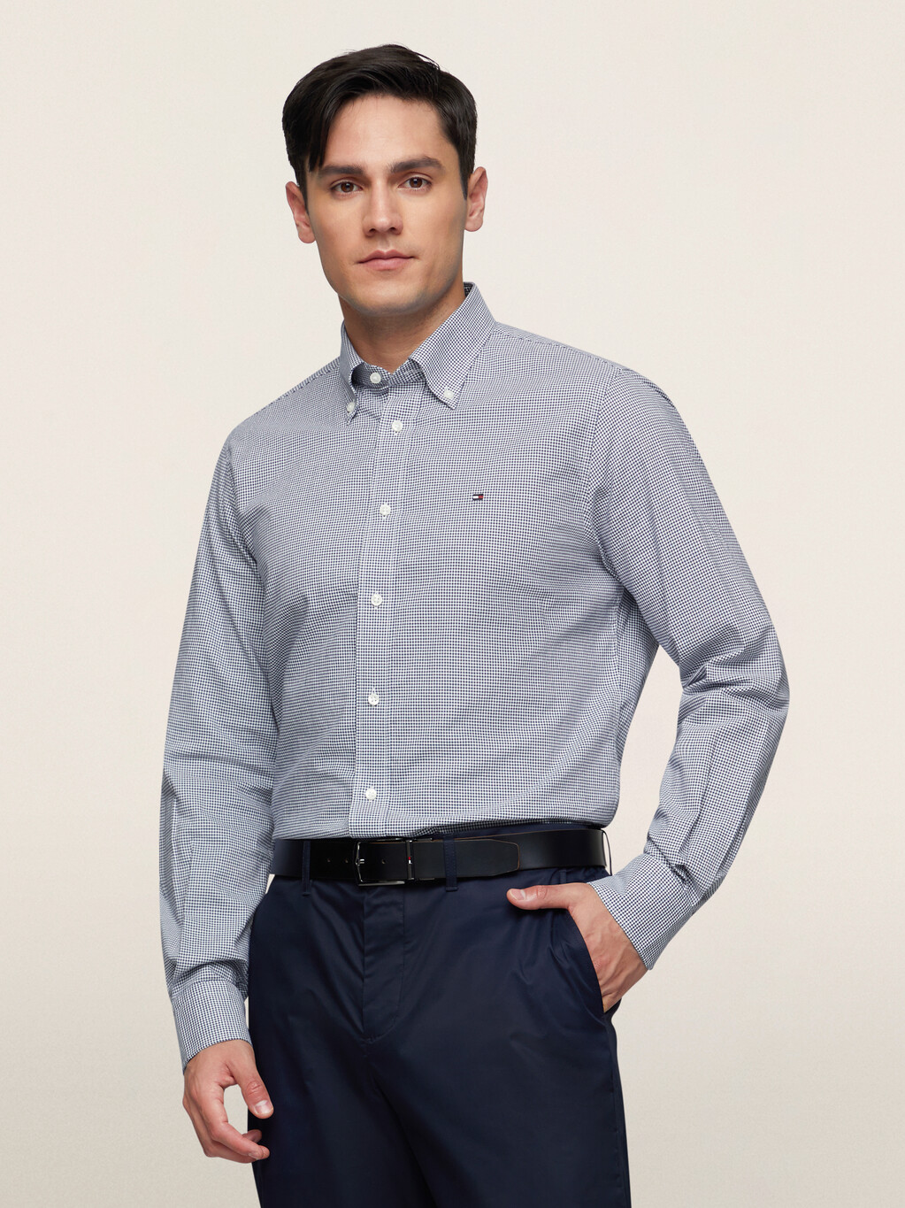 Micro Gingham Check Oxford Shirt, Th Dark Navy / Optic White, hi-res