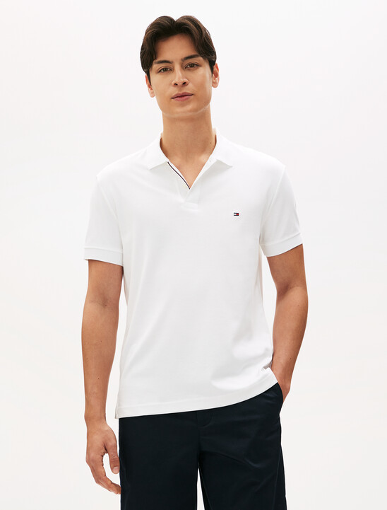 Texture Placket Polo Shirt, White Texture Placket Polo Shirt