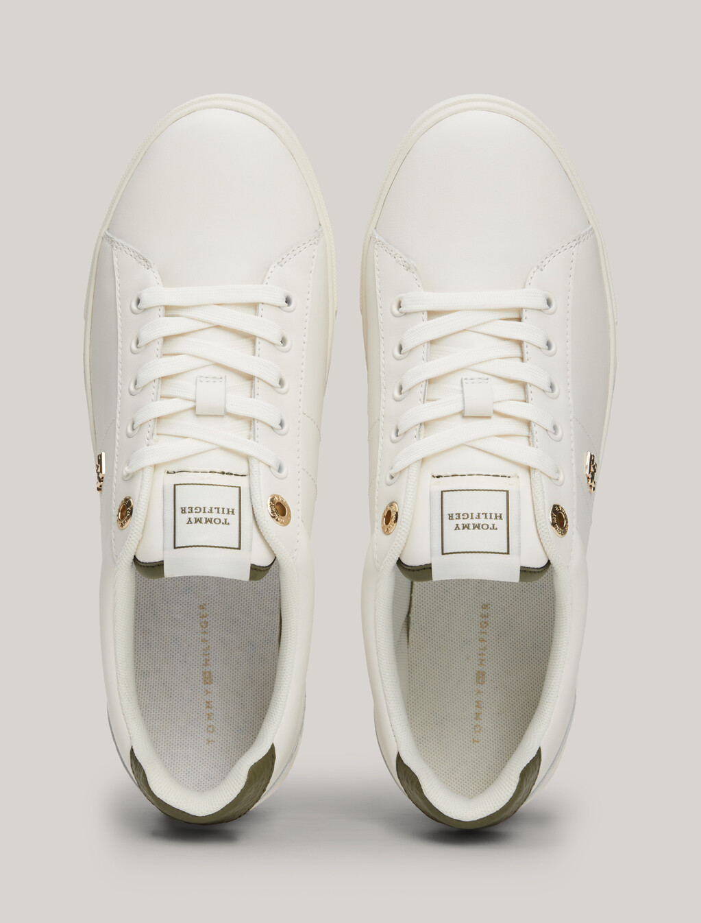 Essential TH Monogram Plaque Leather Trainers, Ancient White, hi-res