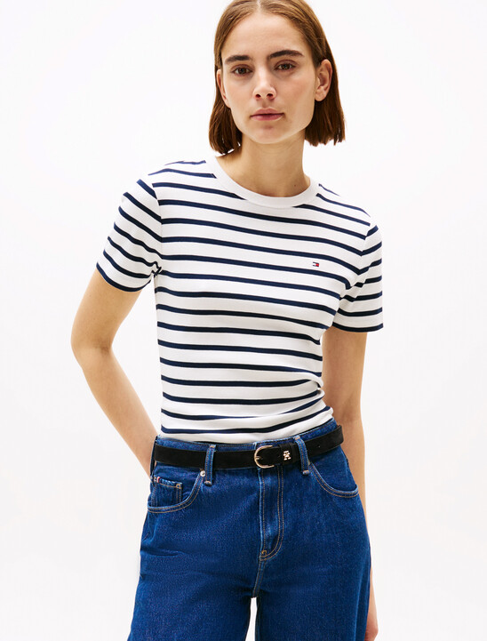 Flag Embroidery Ribbed Slim T-Shirt