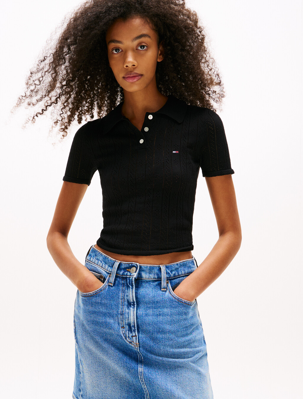 Pointelle Viscose Baby Fit Polo, Black, hi-res